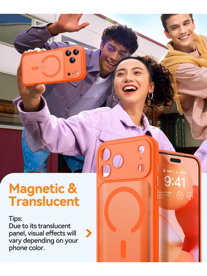 Magnetic Matte Shockproof Phone Case for ip17 pro – Full Camera Protection-orange