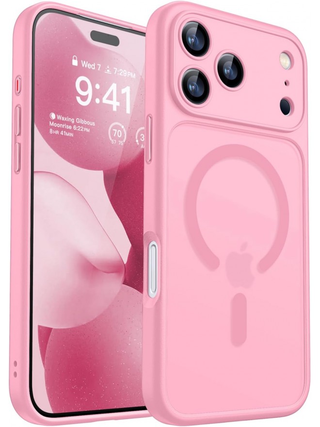Magnetic Matte Shockproof Phone Case for ip17 pro max – Full Camera Protection-Pink