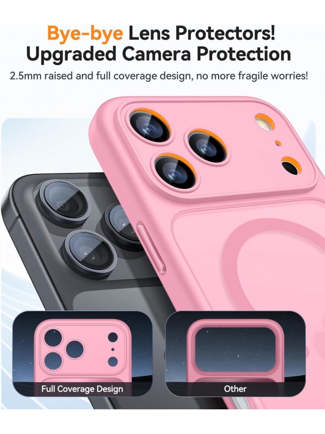 Magnetic Matte Shockproof Phone Case for ip17 pro – Full Camera Protection-Pink