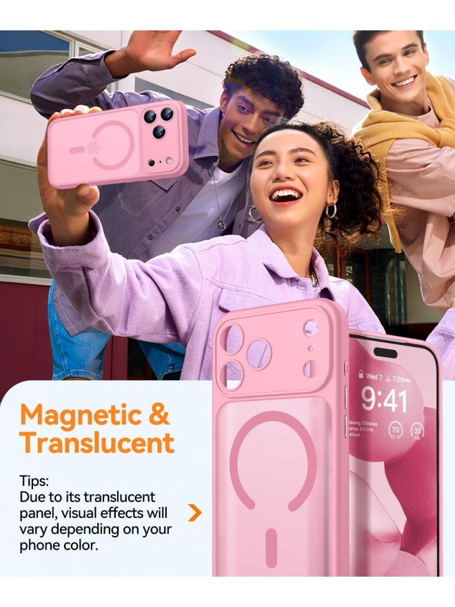 Magnetic Matte Shockproof Phone Case for ip17 pro – Full Camera Protection-Pink
