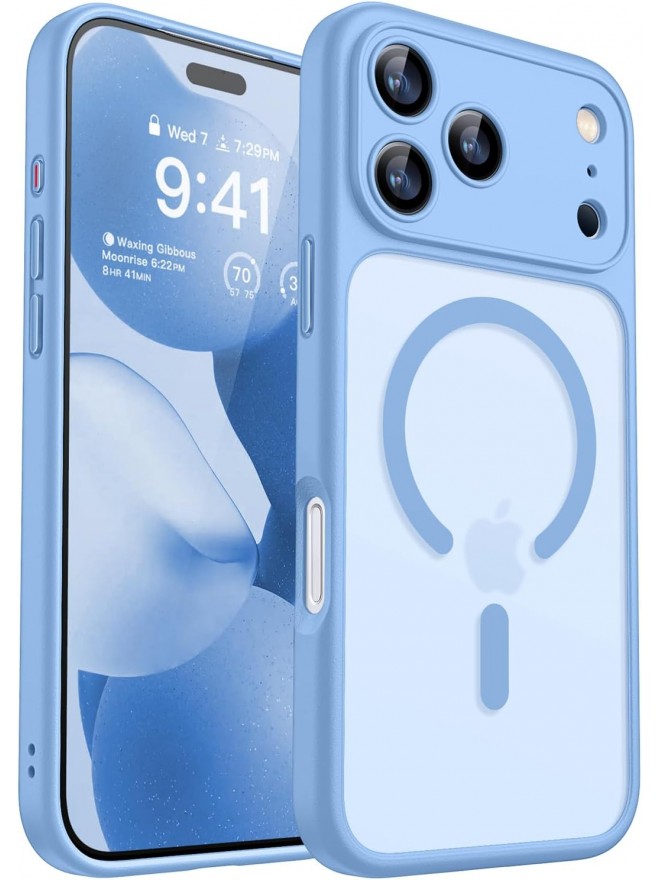 Magnetic Matte Shockproof Phone Case for ip17 pro max – Full Camera Protection-Wathet