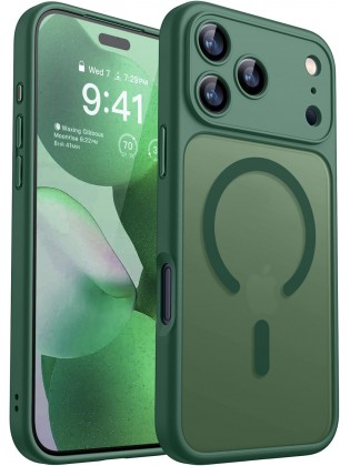 Magnetic Matte Shockproof Phone Case forip17 pro max – Full Camera Protection-Bottle green