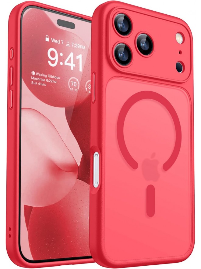 Magnetic Matte Shockproof Phone Case for ip17 pro max – Full Camera Protection-Red