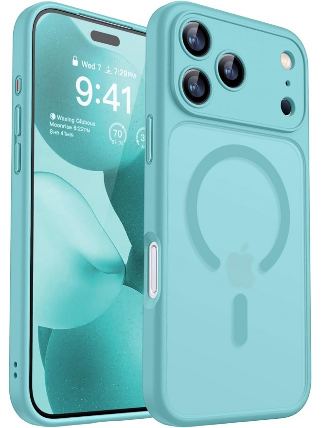 Magnetic Matte Shockproof Phone Case for ip17 pro max – Full Camera Protection-Blue-green