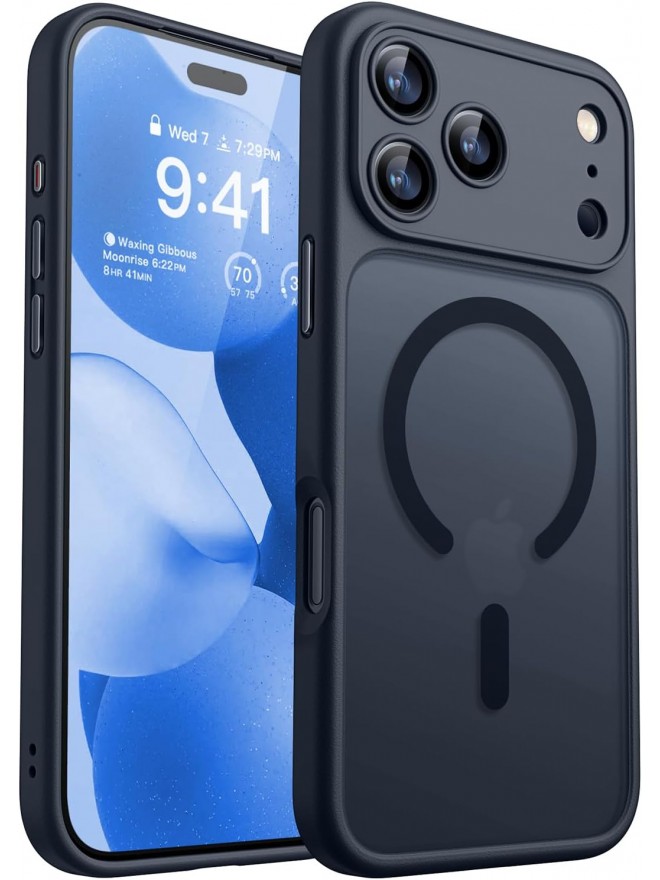 Magnetic Matte Shockproof Phone Case for ip17 pro max– Full Camera Protection-Black