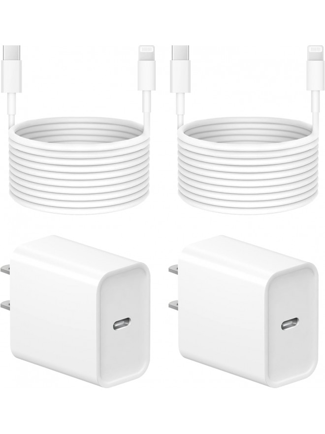 10 Ft iP Fast Charger   2-Pack 20W Super Fast Charger with Long Fast Charging Cable