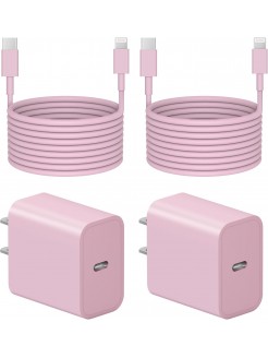 6 Ft iP Fast Charger   2-Pack 20W Super Fast Charger with Long Fast Charging Cable-Pink