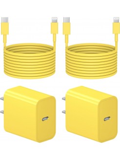 6 Ft iP Fast Charger   2-Pack 20W Super Fast Charger with Long Fast Charging Cable-Yellow