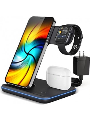  Wireless Charging Station,  3 in 1 Wireless Charger Stand with Breathing Indicator Compatible with brand iPhone 